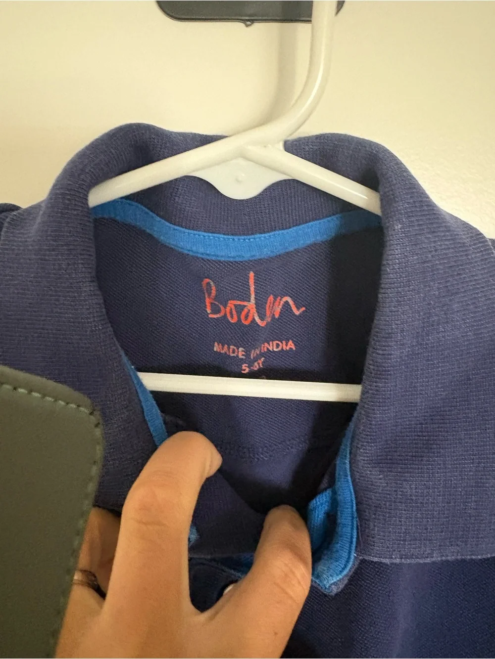 Boden Navy Polo with Red, White and Blue Stripe Trim